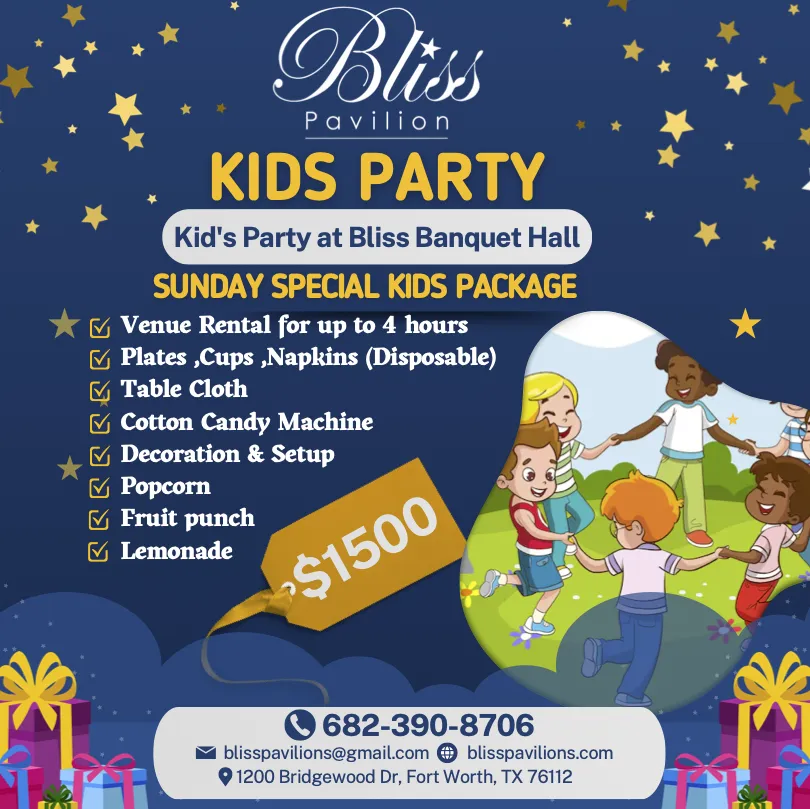 Bliss Pavilion Event Center kids party specials