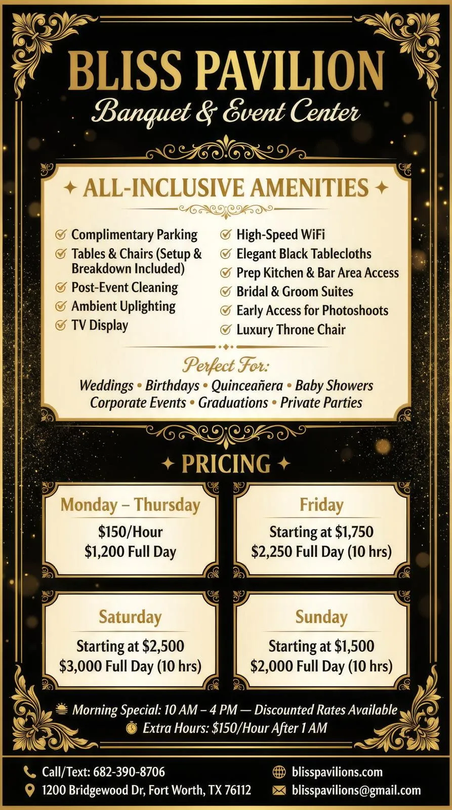 BLISS PAVILION packages and prices